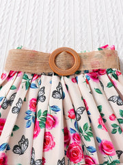 Girls Floral Butterfly Pleated Skirt Loose Fit Holiday Wear