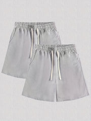 Men's Casual Solid Elastic Waist Drawstring Shorts for Summer