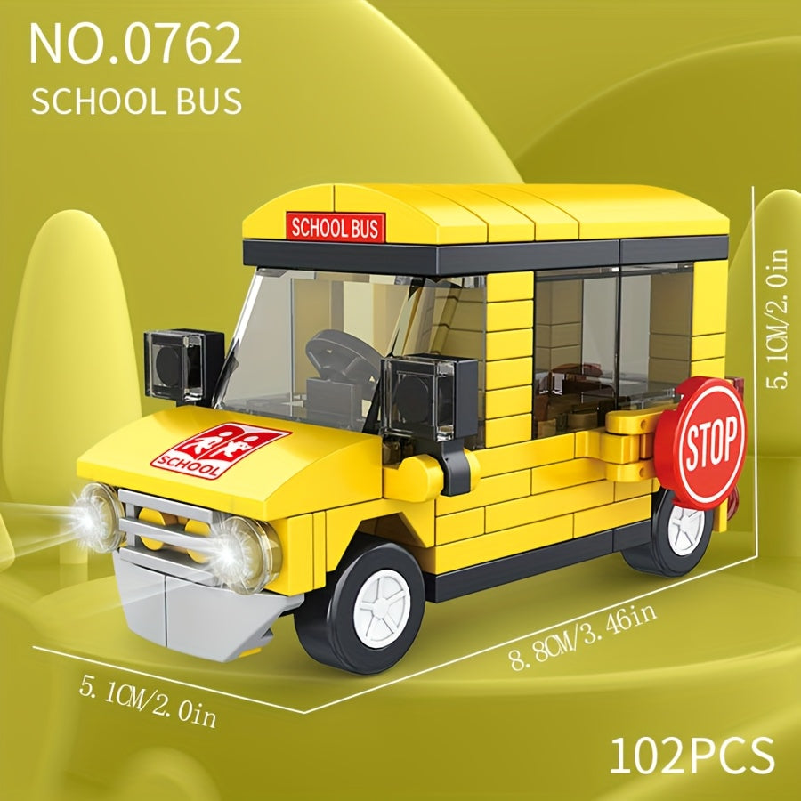 100 pcs City Vehicle Building Blocks Toys - 8 Styles - School Bus, Fire Truck