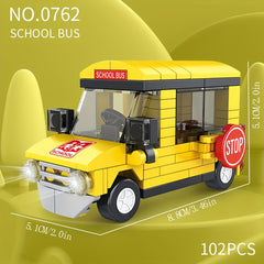 100 pcs City Vehicle Building Blocks Toys - 8 Styles - School Bus, Fire Truck