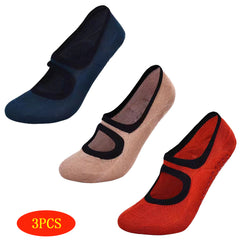 3 Pairs Women's Strap Anti slip Lady Yoga Socks Purity Ballet Sports