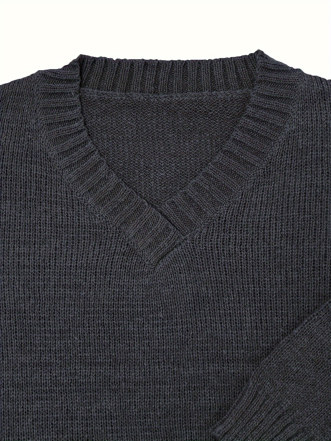 V Neck Sweater Solid Knitted Long Sleeve Pullover Jumper