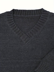 V Neck Sweater Solid Knitted Long Sleeve Pullover Jumper