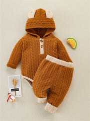 Cute 2 Piece Block Bear Ear Romper for Baby's Cozy Look