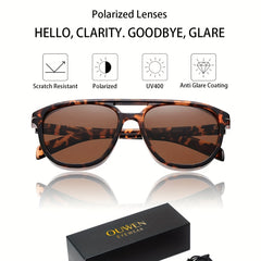 OUWEN Polarized Aviator Sunglasses Vintage Shades Tortoise Frame Brown Lenses