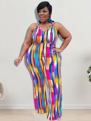 Colorblock Halter Neck Jumpsuit Plus Size Medium