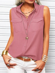 Button Front Tank Top Sleeveless Casual Turn Down Collar