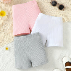 3pcs Baby Girl's Casual Elastic Waist Shorts Set For Summer