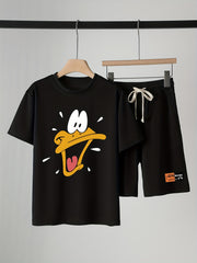 2pcs Boys Duck Graphic Print Tee & Shorts Set Summer Kids Clothing