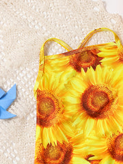 Baby Girls Sunflower Sleeveless One Piece Swimsuit for Summer