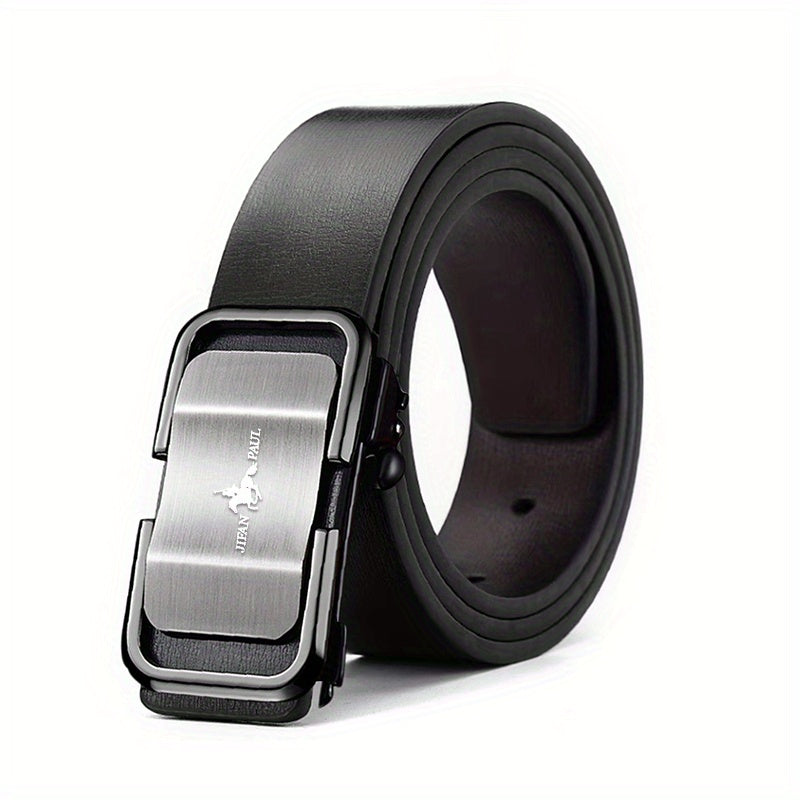Men's Silver Grey PU Leather Belt Smooth Buckle