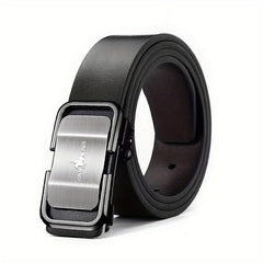 Men's Silver Grey PU Leather Belt Smooth Buckle