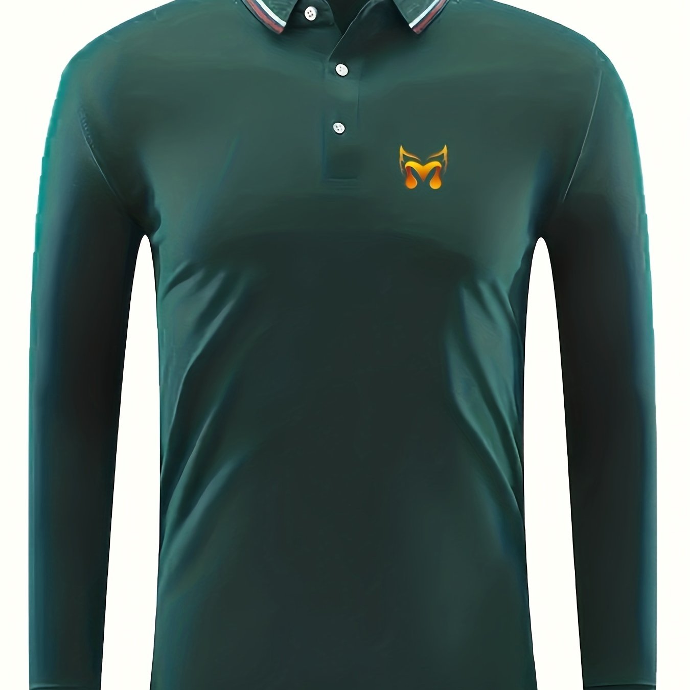 Men's Fly M Print Polo Shirt Casual Stretch Breathable Long Sleeve Shirt