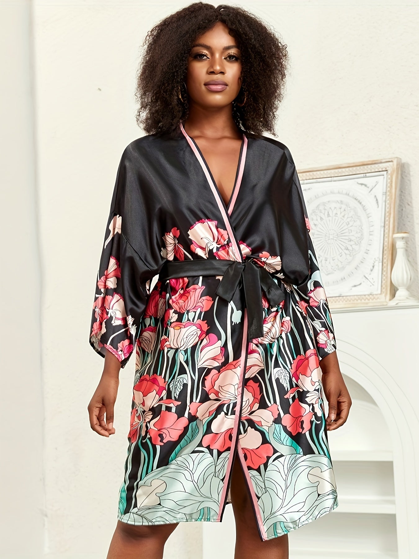 Retro Kimono Chain Print Open Front