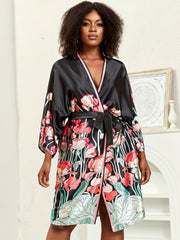 Retro Kimono Chain Print Open Front