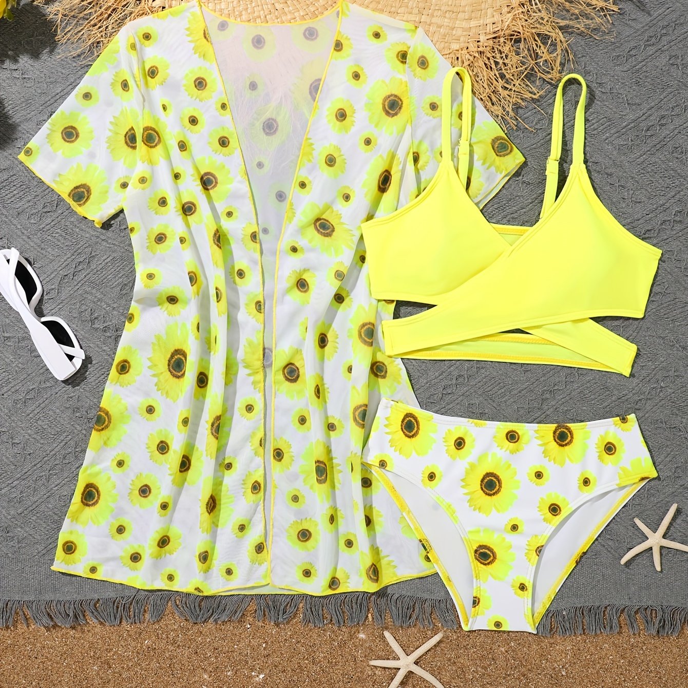 Girls Sunflower Bikini Swimsuit Sets for Summer Party