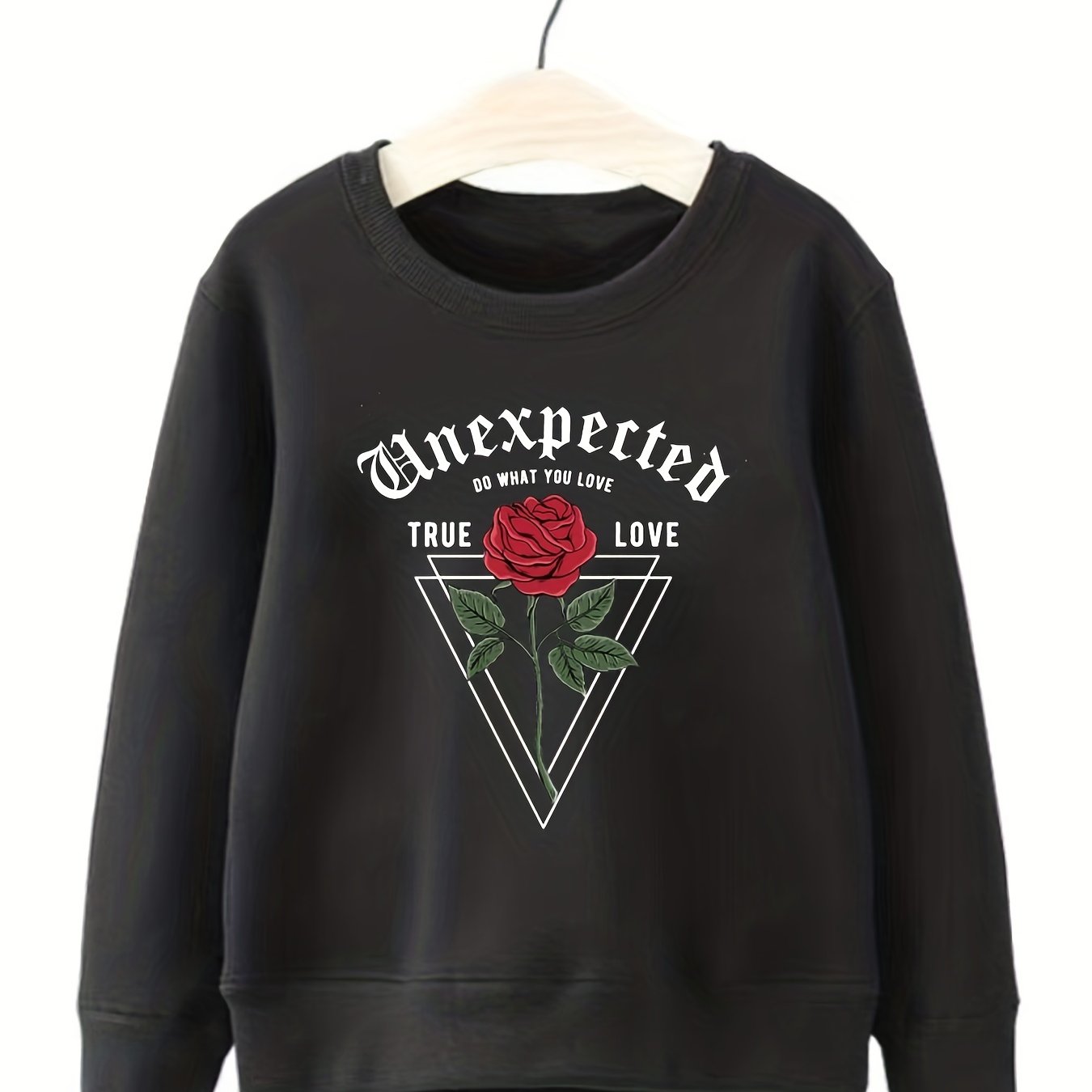 Geo Rose Flower Graphic Sweatshirt for Girls Long Sleeve Top Pullovers