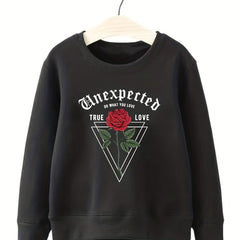Geo Rose Flower Graphic Sweatshirt for Girls Long Sleeve Top Pullovers