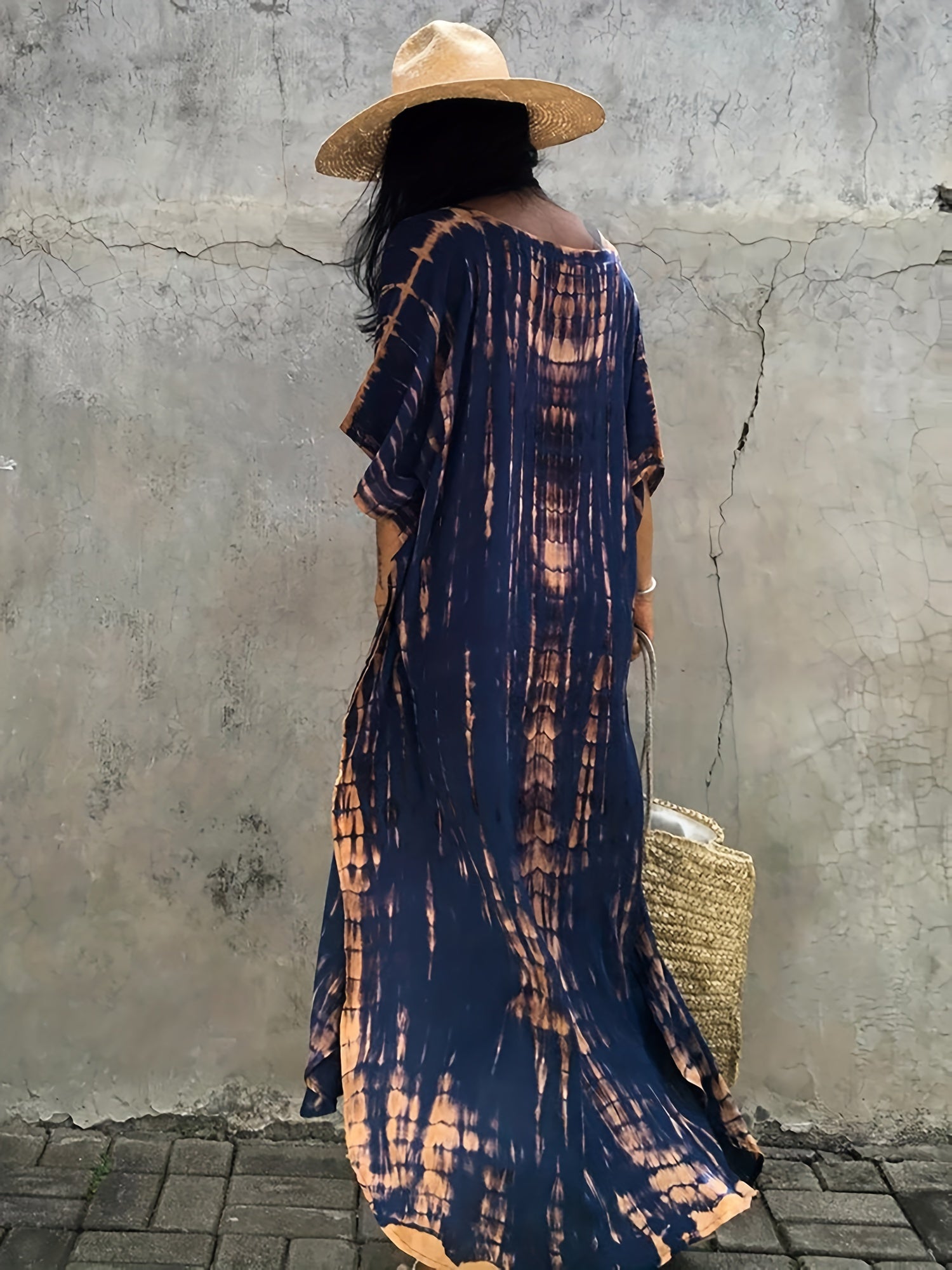 Tie Dye Striped Batwing Sleeve Beach Cover Up