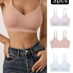 3pcs Seamless Wireless Bras Comfy & Breathable Women's Intimates