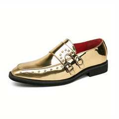 Men's Double Monk Strap Loafers Glossy Dress Shoes