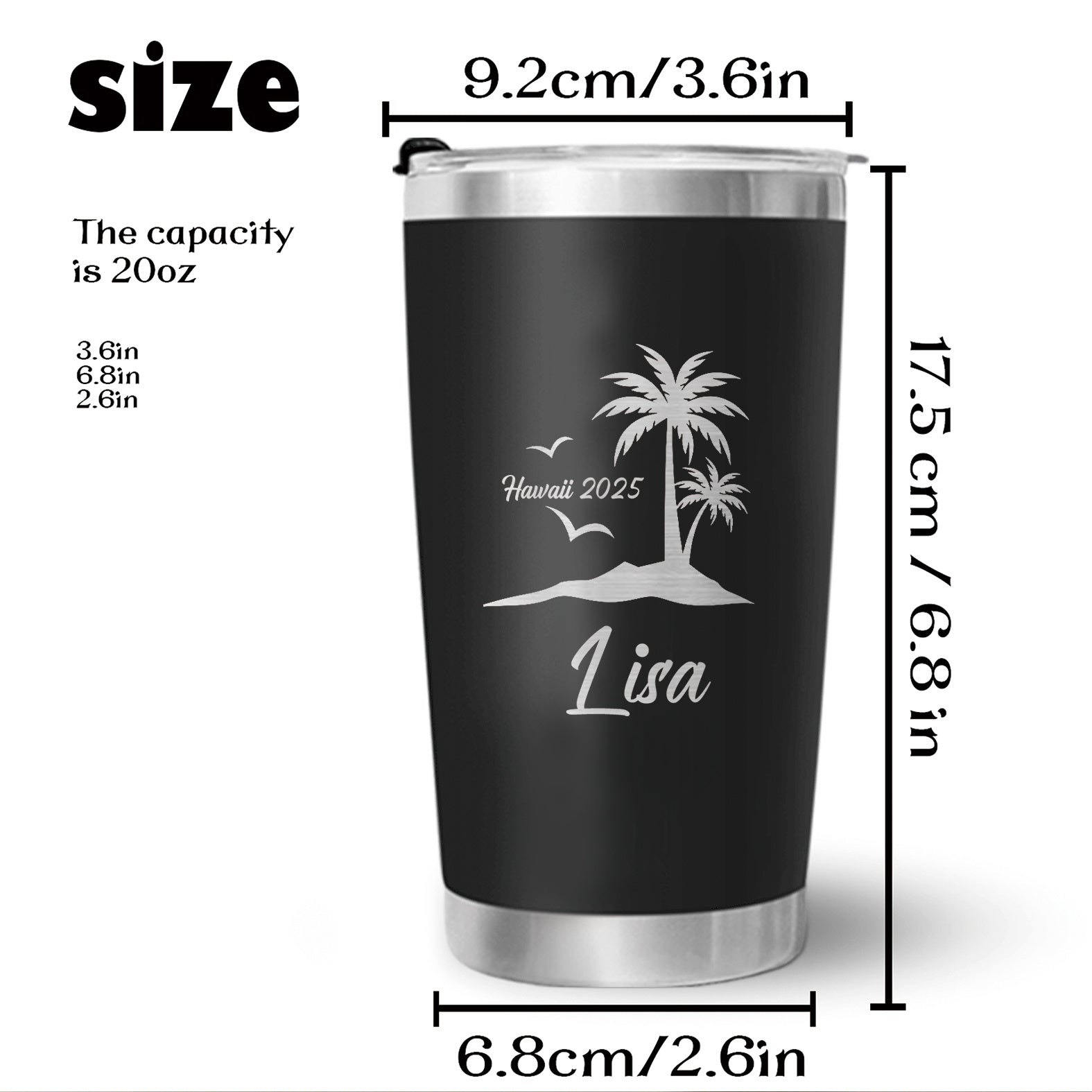 Personalized 20oz Stainless Steel Coffee Mug w/ Lid - Ideal Gift for Men & Women