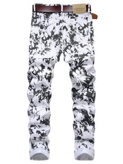 Men's Slim Fit Printed Jeans for Spring