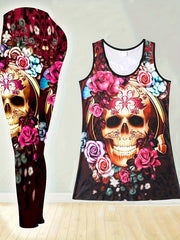 Butterfly Print 2pc Set Crew Neck Tank Top & Leggings Outfit Women's Clothing