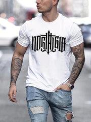 Stylish Letters Print Round Neck T shirts Causal Sports Tees For Men