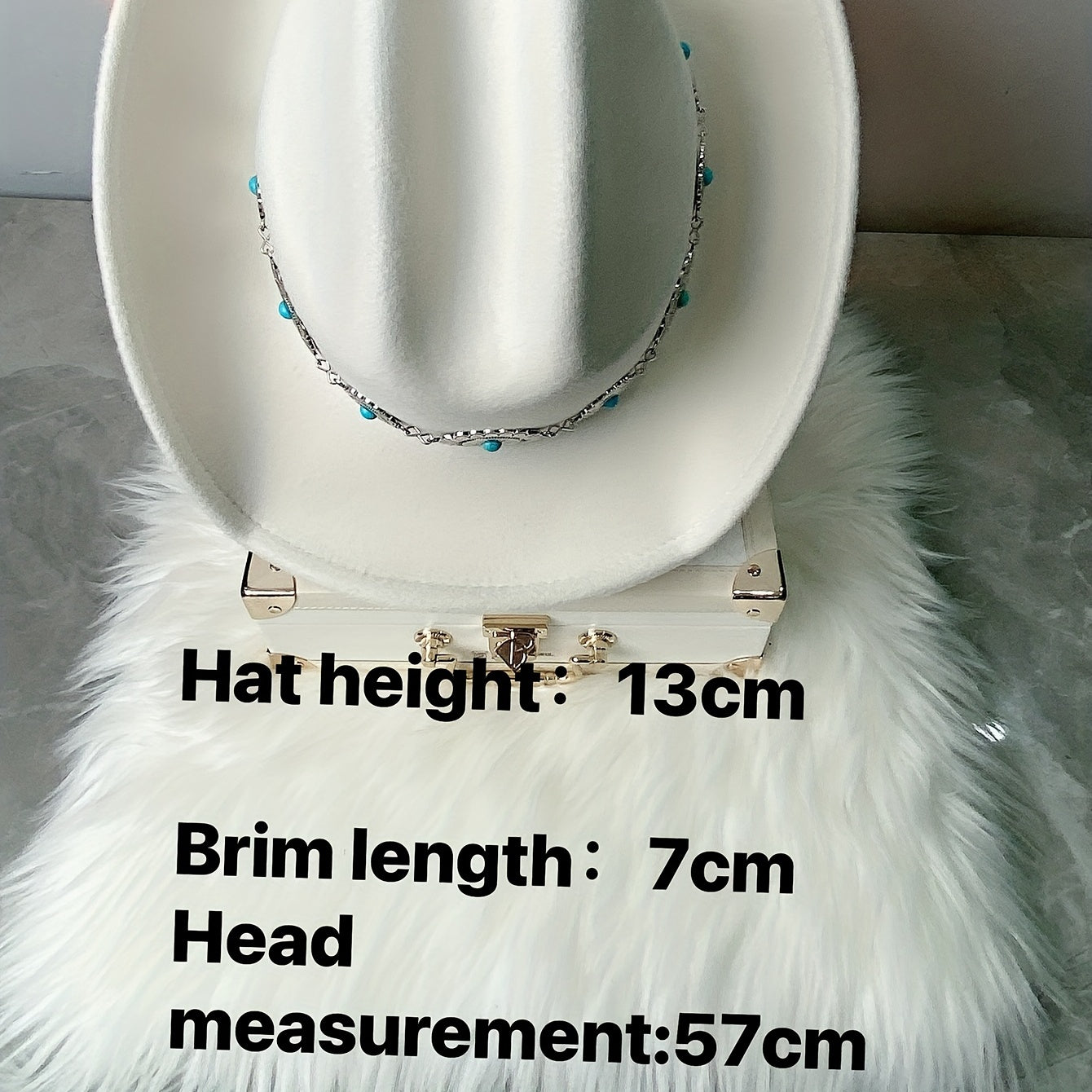 Boho Turquoise Chain Fedora Cap Vintage Solid Jazz Hat Unisex