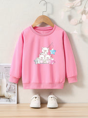 Adorable Bears Print Girls Casual Pullover Sweatshirt Long Sleeve Crew Neck Tops