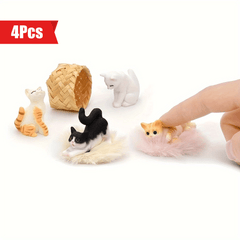 4pcs 1:12 Scale Hand Painted Cat Figurines Dollhouse Decor Miniature Cats