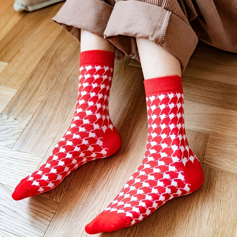 5 Pairs Christmas Print Socks Women's Stockings & Hosiery