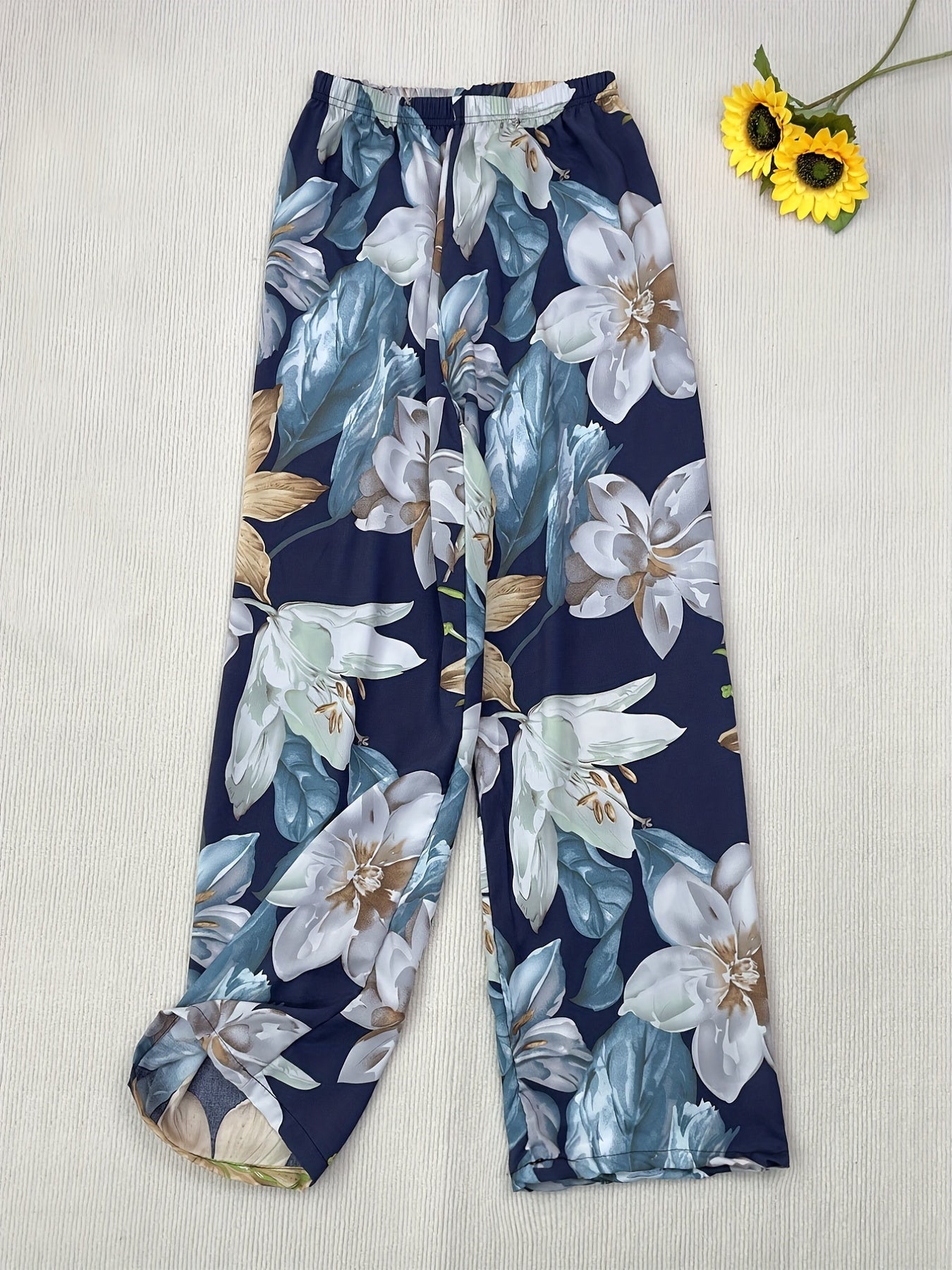 Boho Floral Print Straight Leg Pants for Women