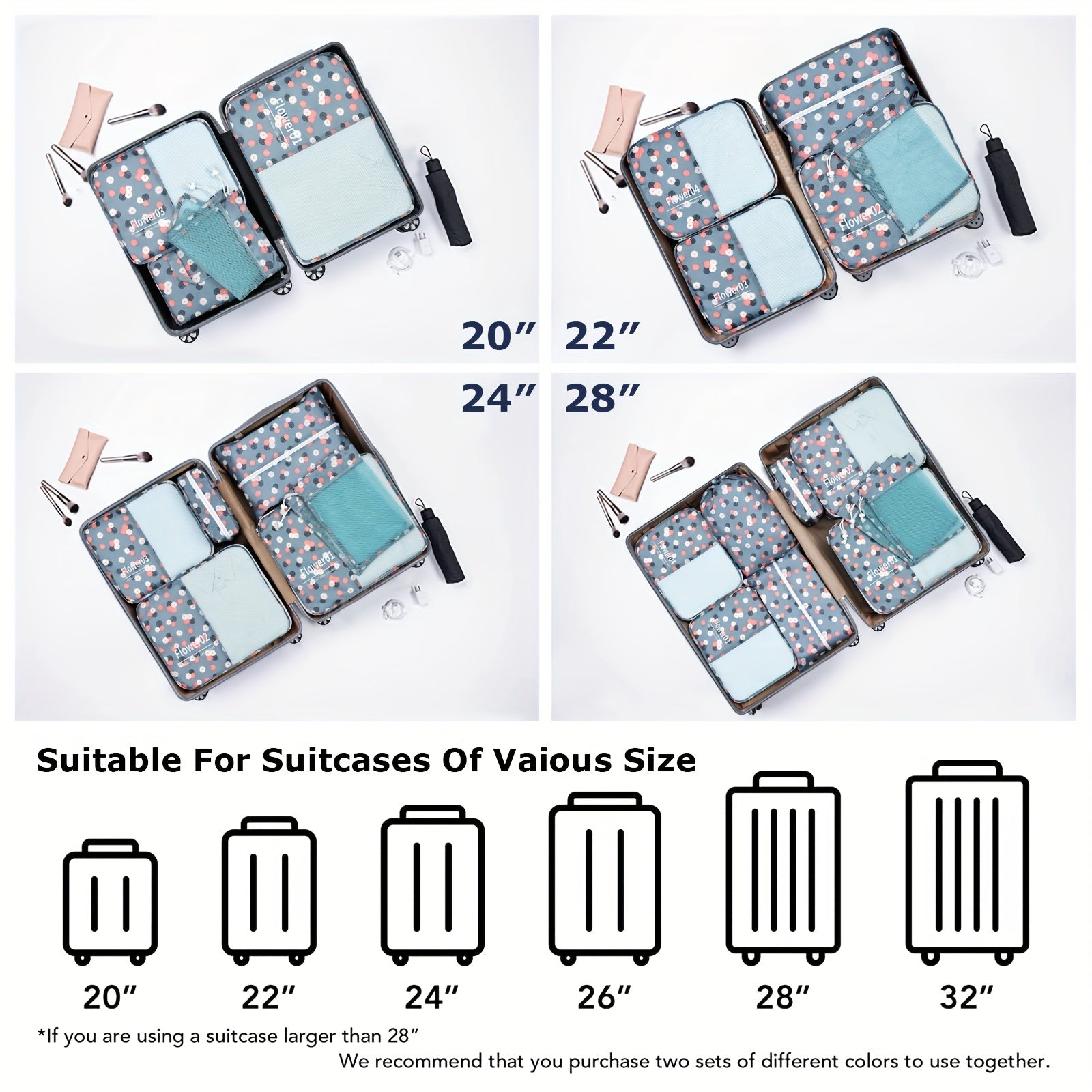 10 Pcs Packing Cubes Travel Luggage Organizers For Suitcase Portable Bags