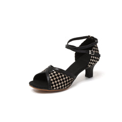 Women's Plaid Latin Dance Sandals with Medium Heels