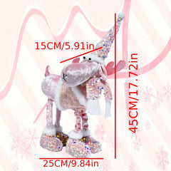 Pink Christmas Elk Knitted Doll Ornament Decorative Deer