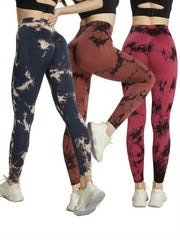 3pcs Tie Dye Slim Fit Gym Leggings High Waist Yoga Workout