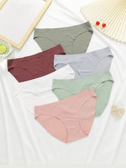 6 Pcs Seamless Hipster Bikini Panties Solid Medium Stretch Women's Underwear