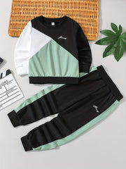 Boy's 2pcs Block Sweatshirt & Sweatpants Set Letter Print