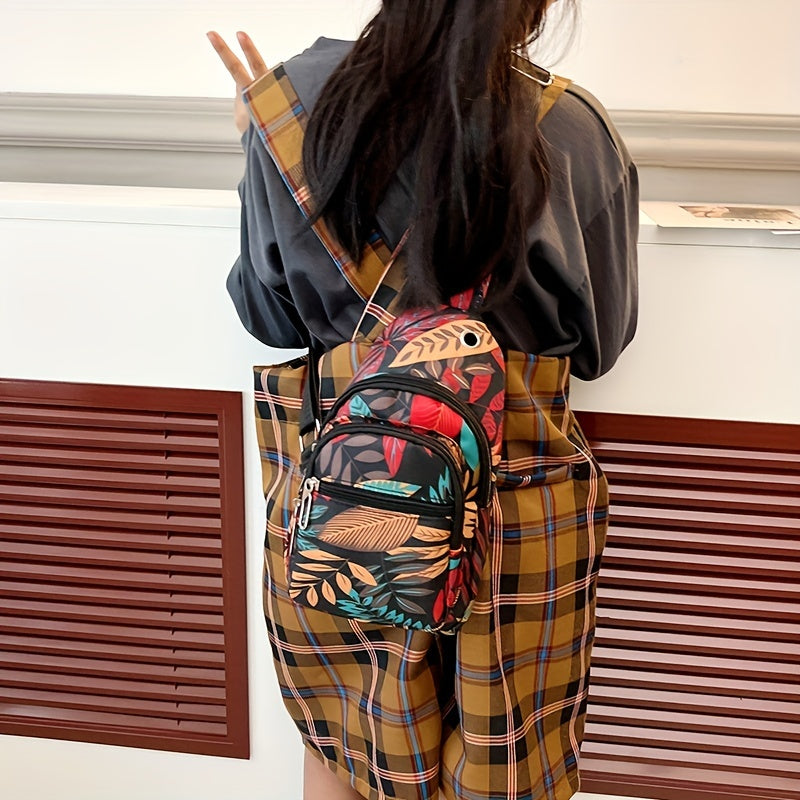 Floral Leaves Chest Bag Earphone Port Crossbody Sling Single Shoulder