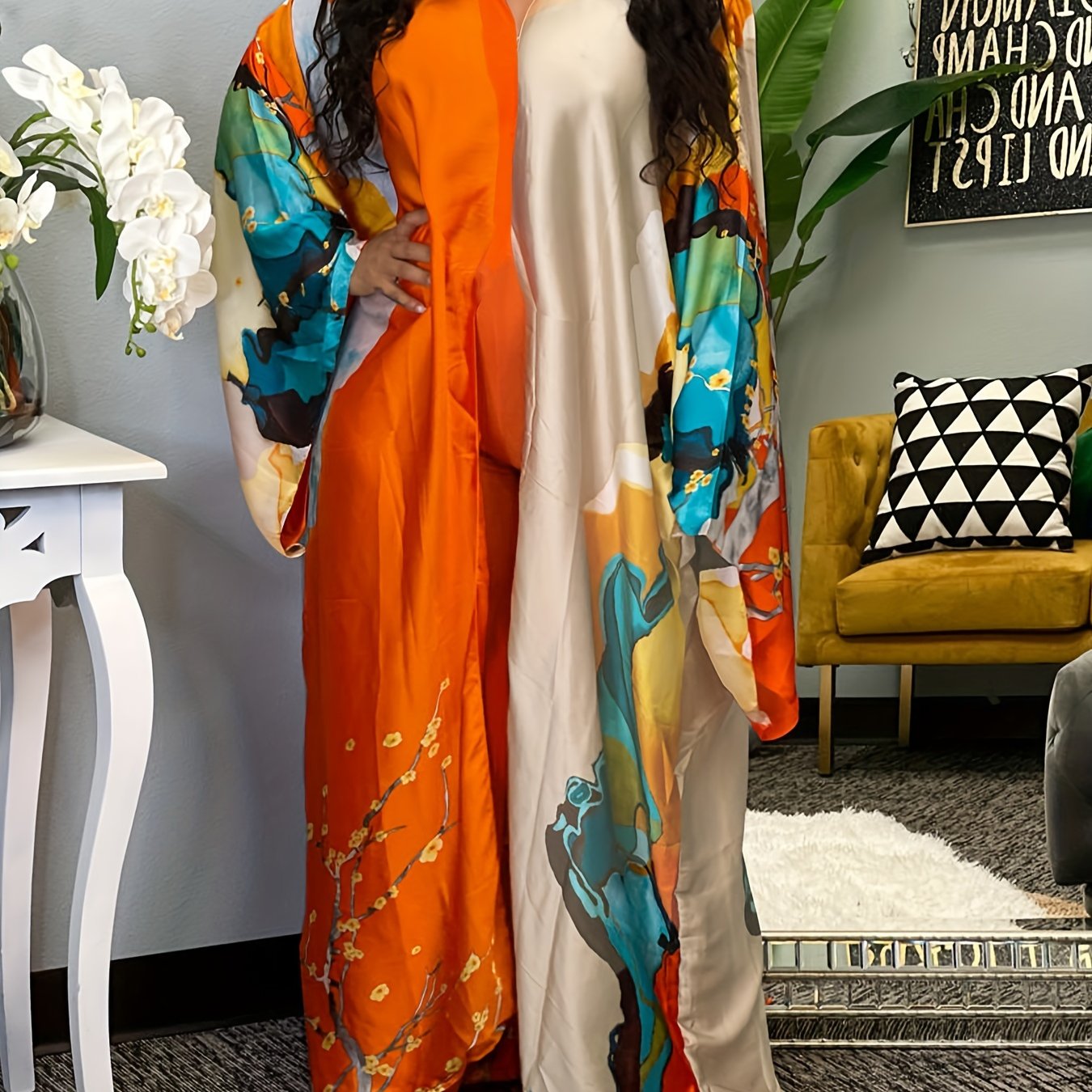 Floral Print Long Sleeve Maxi Cover Up