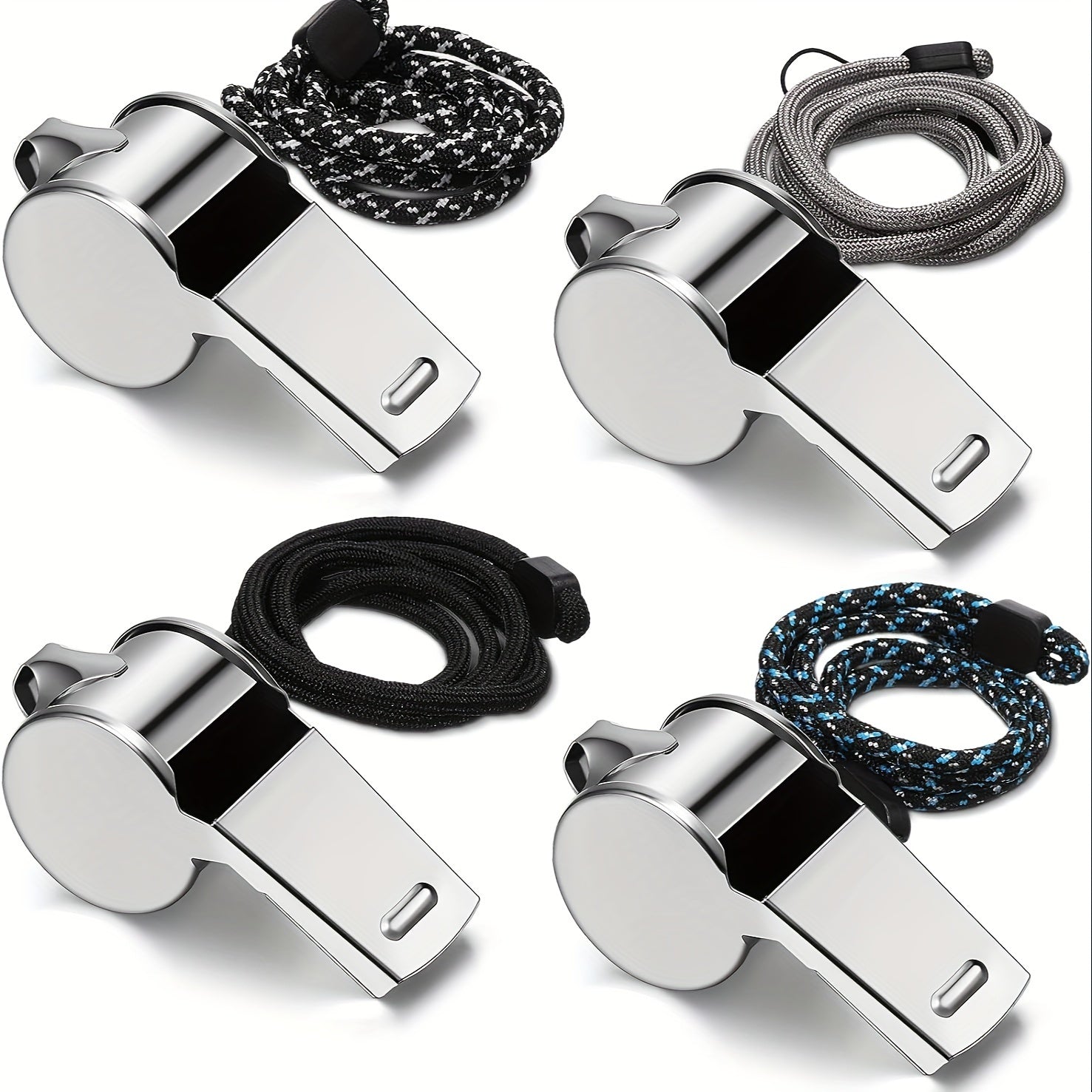 8pc Stainless Steel Whistles w/ Lanyard For Coaches