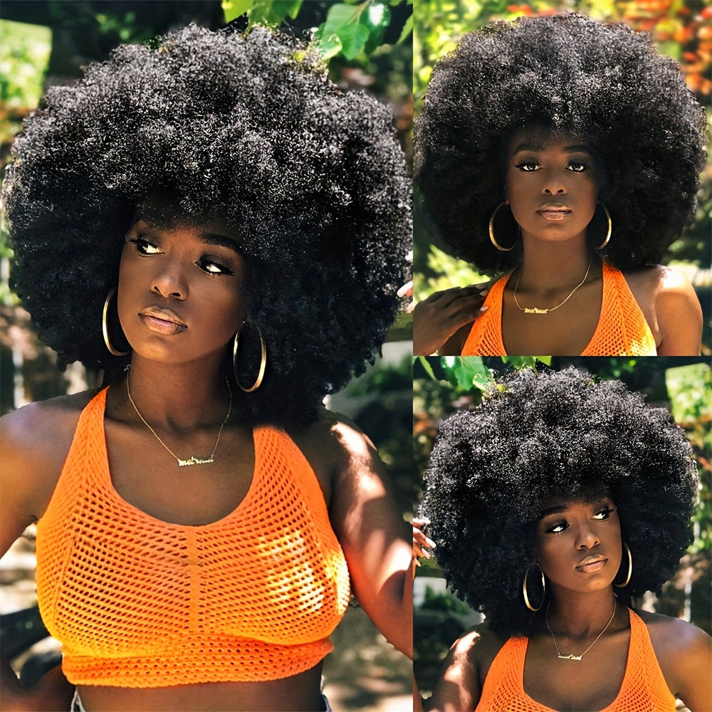 25cm Afro Kinky Curly Wigs - Natural Looking Full Puff Wigs for Party Cosplay