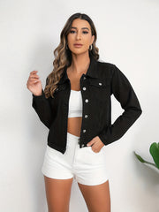 Women's Long Sleeve Denim Jacket with Flap Pockets