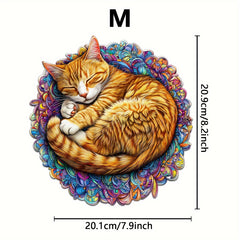 Colorful Dreaming Cat Wooden Puzzle Animal Shaped Jigsaw Brain Exercise