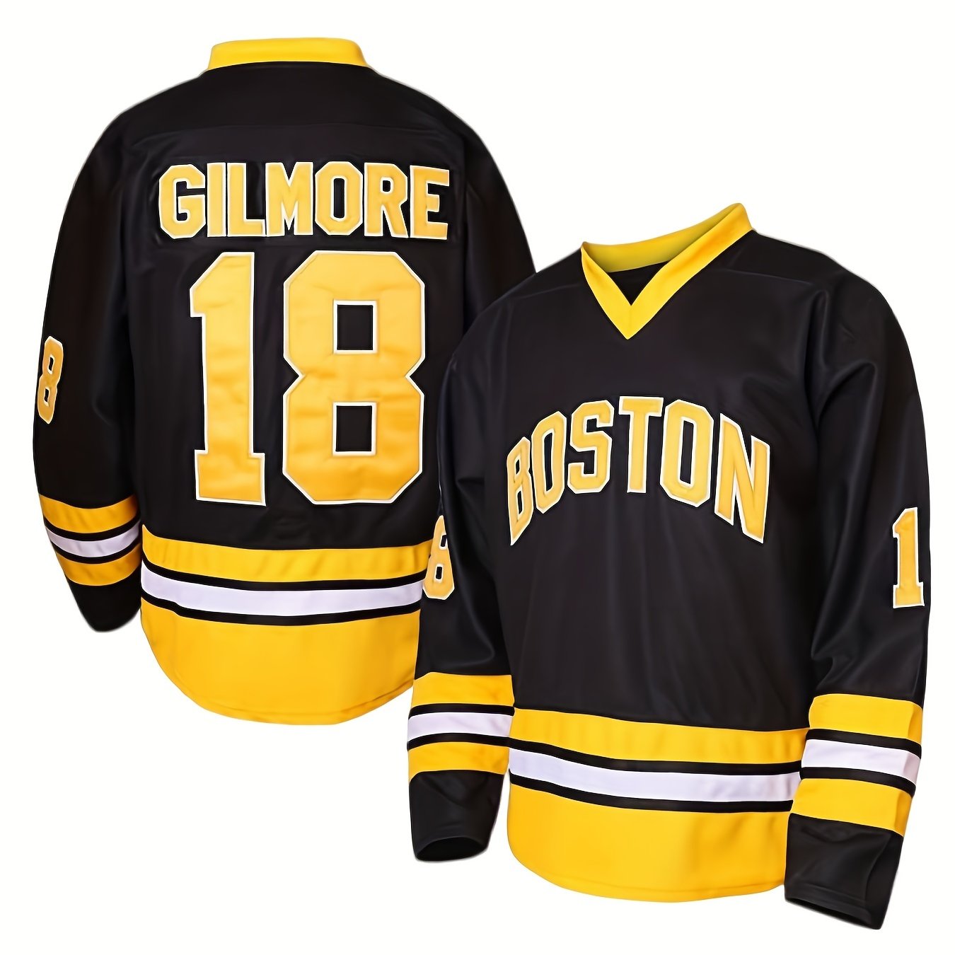 Men's Embroidery Ice Hockey Jersey Vintage Stripe V Neck Long Sleeve