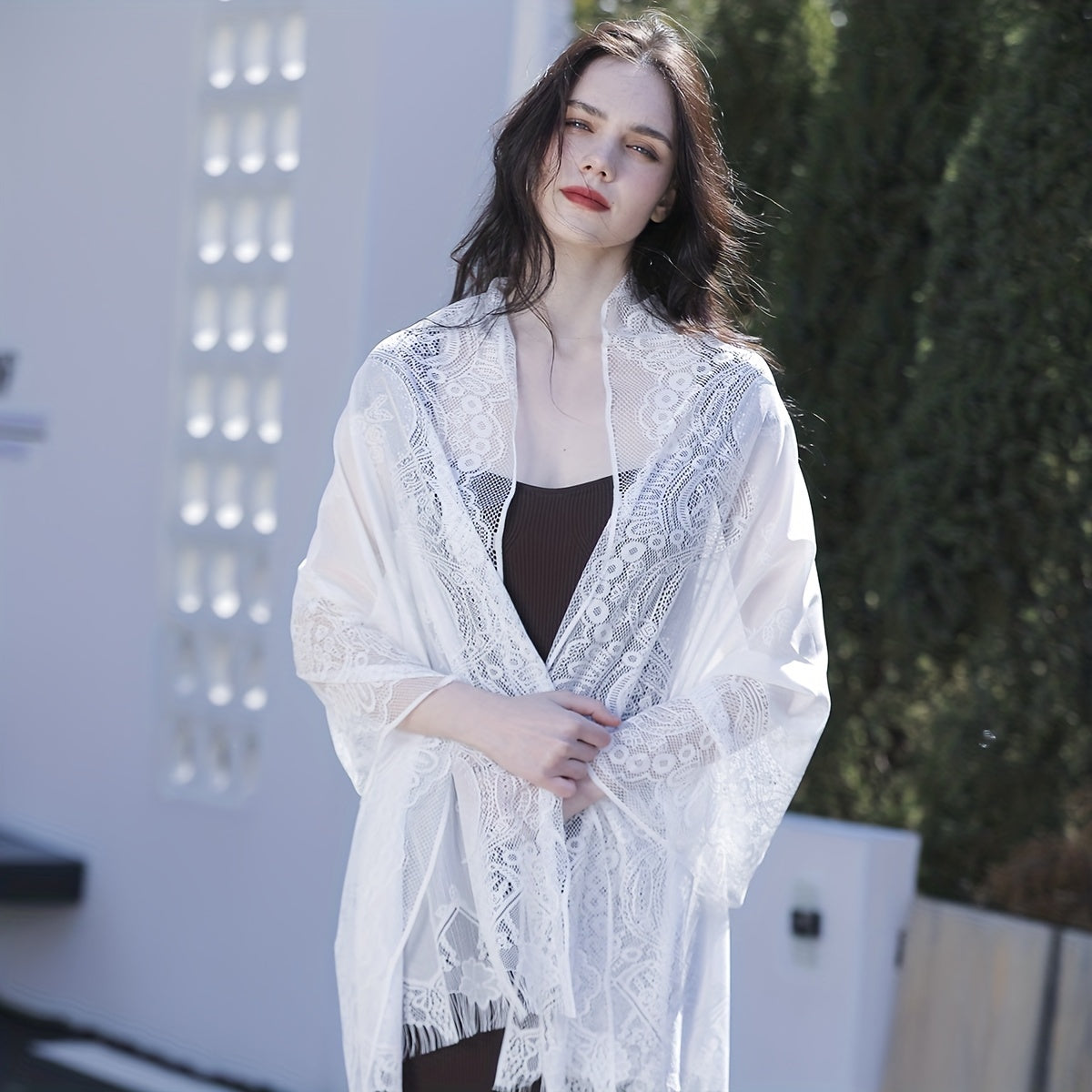 Hollow Tassel Shawl Lace Veil for Women