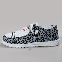 Christmas Snowman Cartoon & Leopard Pattern Canvas Shoes Lightweight Low Top Sne