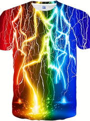 Men's Lightning & Flame Graphic T-shirt Active Stretch 3D Print Tee